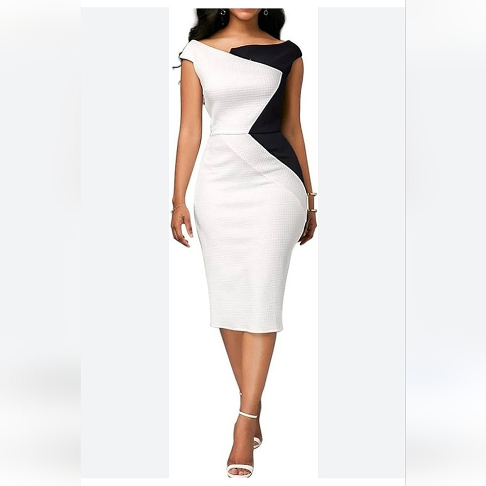 Fashion Women Color Block Sleeveless Irregular Bodycon Midi Dress